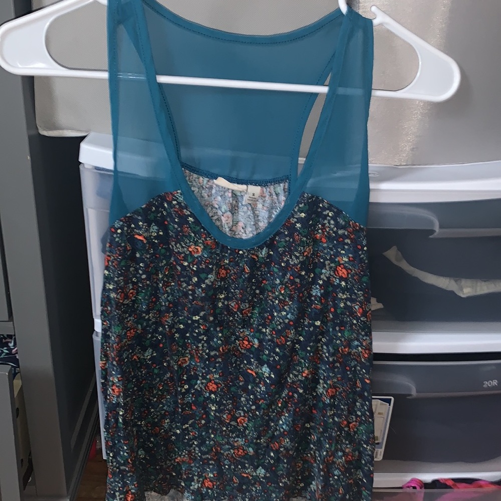 S MUDD TANK TOP MESH FLORAL BLUE OBO NO FLAWS